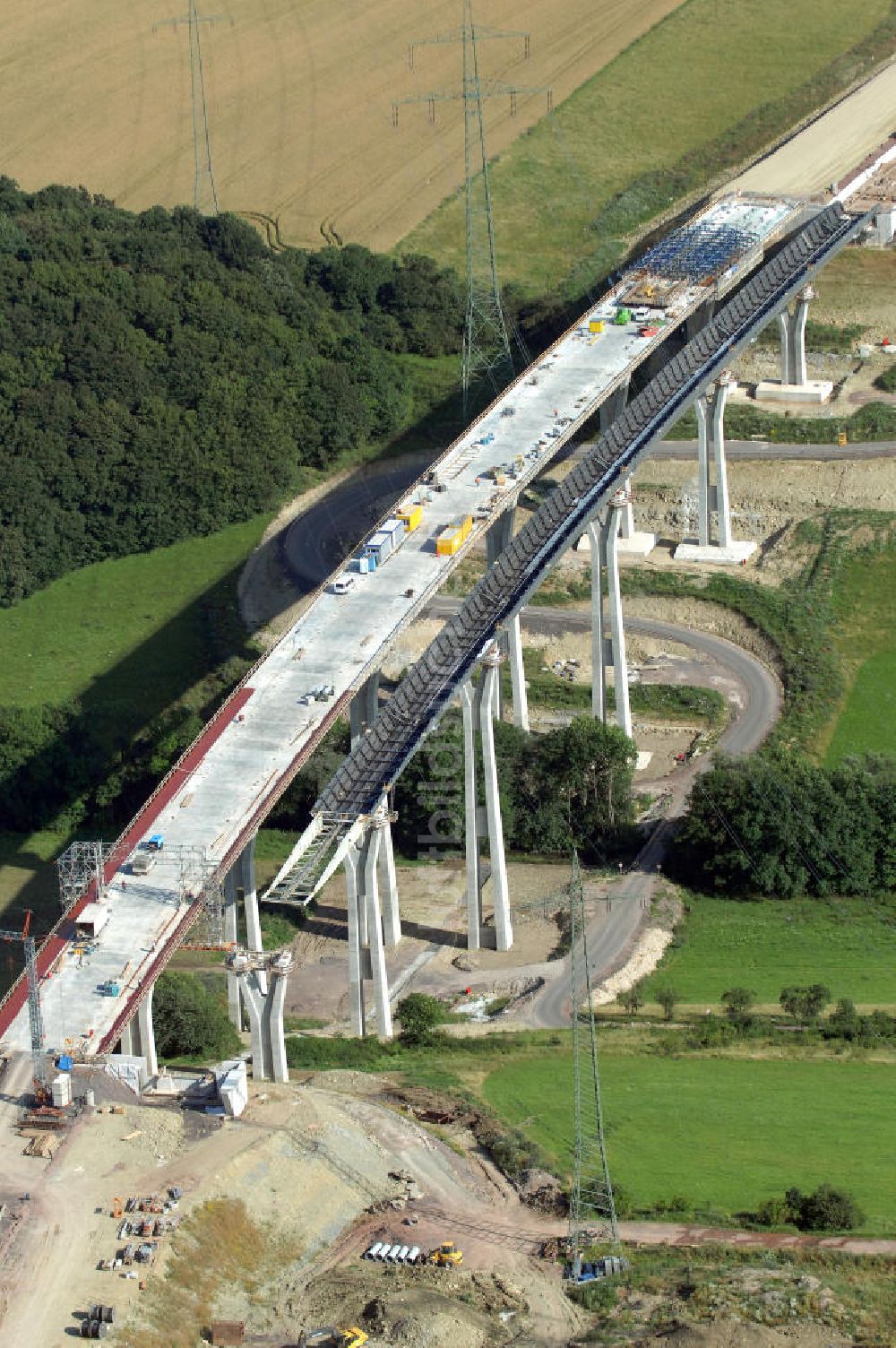 Luftbild Ettenhausen - Blick auf die Baustelle der neuen Nessetalbrücke mit einer Länge von 380 m