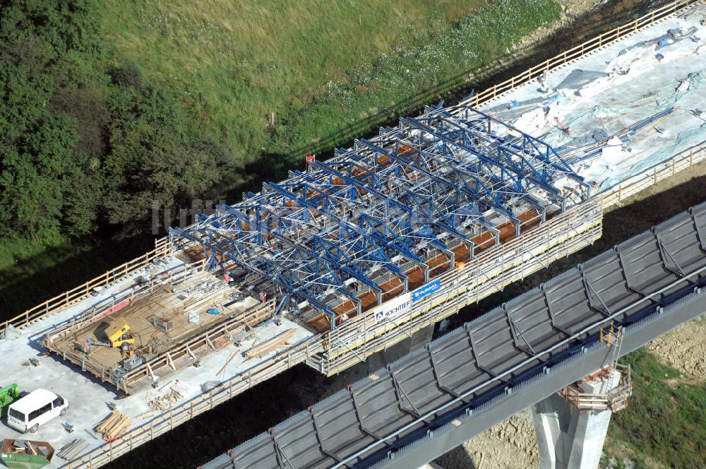 Luftaufnahme Ettenhausen - Blick auf die Baustelle der neuen Nessetalbrücke mit einer Länge von 380 m