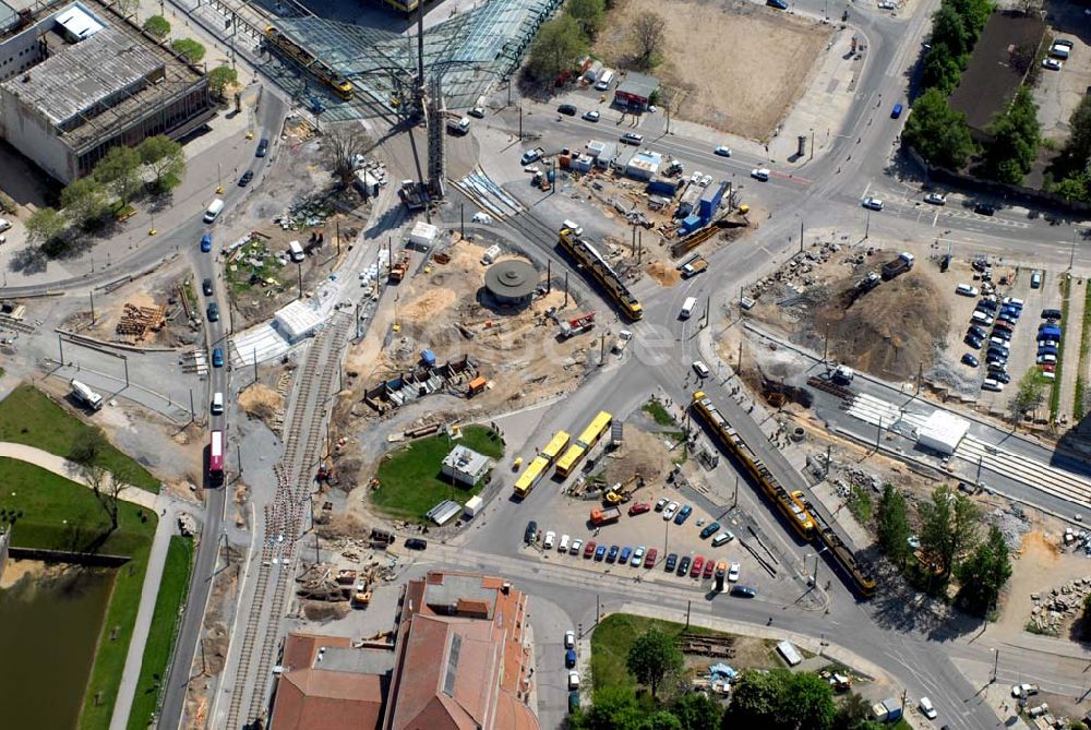 Luftaufnahme Dresden - Blick auf die Baustelle auf dem Postplatz in der Dresdner Altstadt