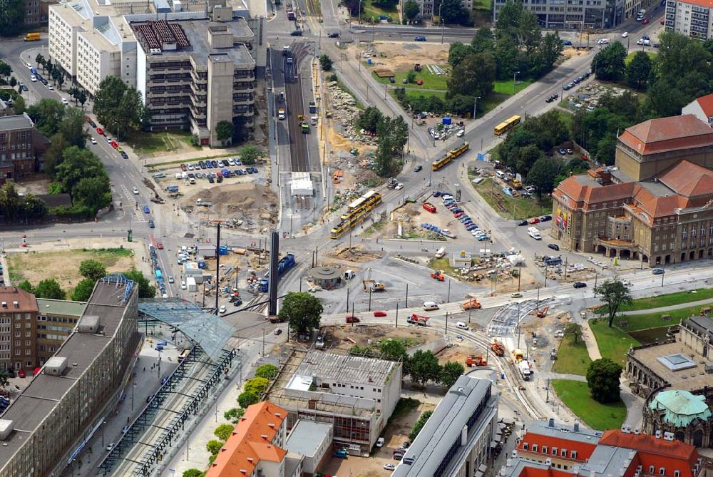 Dresden aus der Vogelperspektive: Blick auf die Baustelle auf dem Postplatz in der Dresdner Altstadt