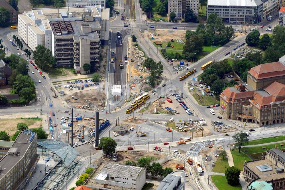 Luftbild Dresden - Blick auf die Baustelle auf dem Postplatz in der Dresdner Altstadt