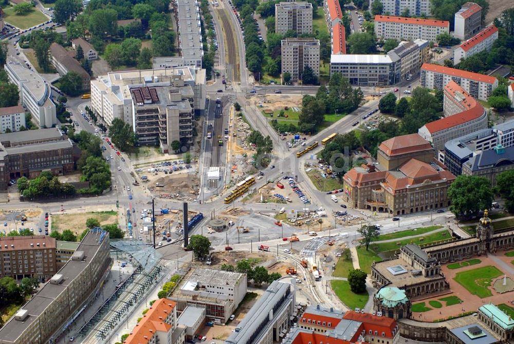 Luftaufnahme Dresden - Blick auf die Baustelle auf dem Postplatz in der Dresdner Altstadt