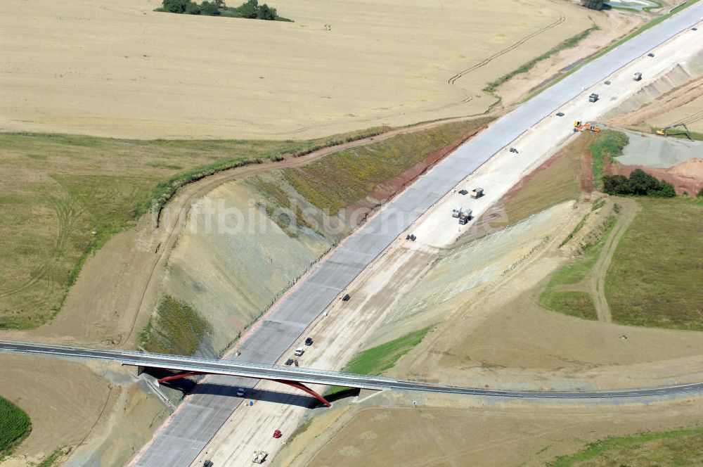 Luftaufnahme Madelungen - Blick auf die Baustelle der Strassenbrücke zwischen Stregda und Madelungen welche über die A4 führt