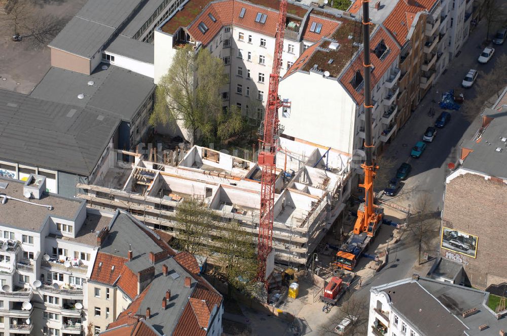 Luftaufnahme Berlin - Blick auf die Baustelle zur Umgestaltung des Sasarsteigs in Berlin-Neukölln