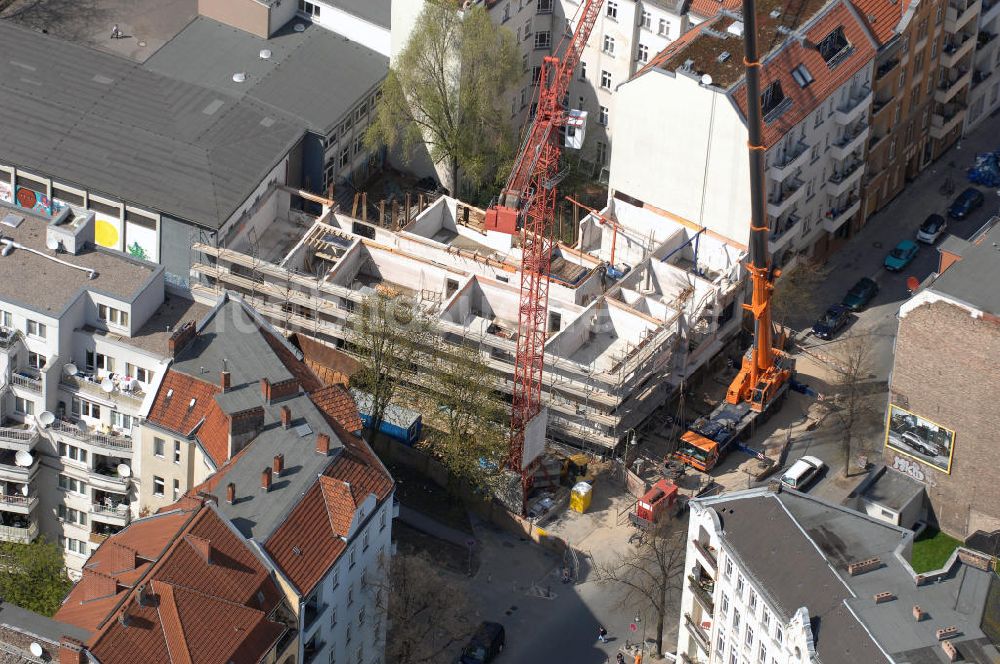 Luftaufnahme Berlin - Blick auf die Baustelle zur Umgestaltung des Sasarsteigs in Berlin-Neukölln