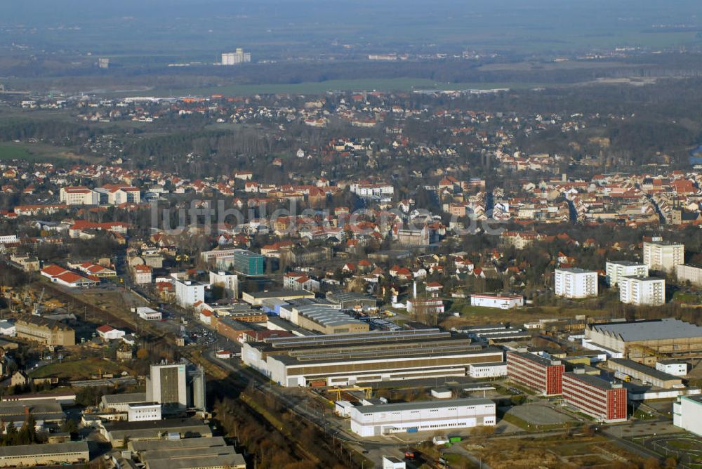 Grimma aus der Vogelperspektive: Blick über Grimma mit Gewerbegebiet