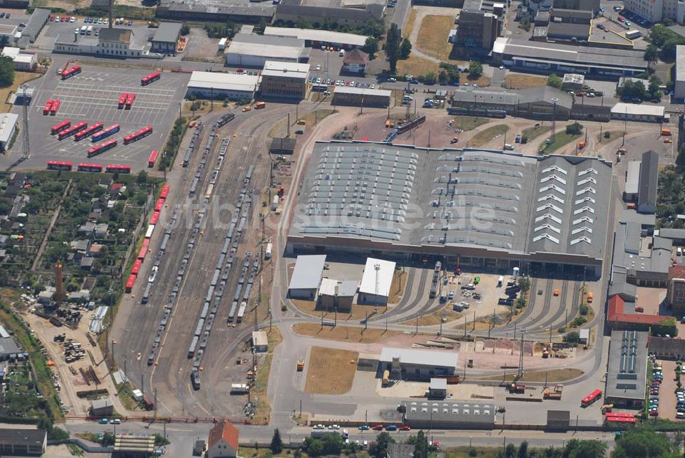 Luftaufnahme Halle/Saale - Blick auf den Betriebshof der HAVAG (Hallenser Vekehrs AG) in der Freiimfelder Straße in Halle/Saale