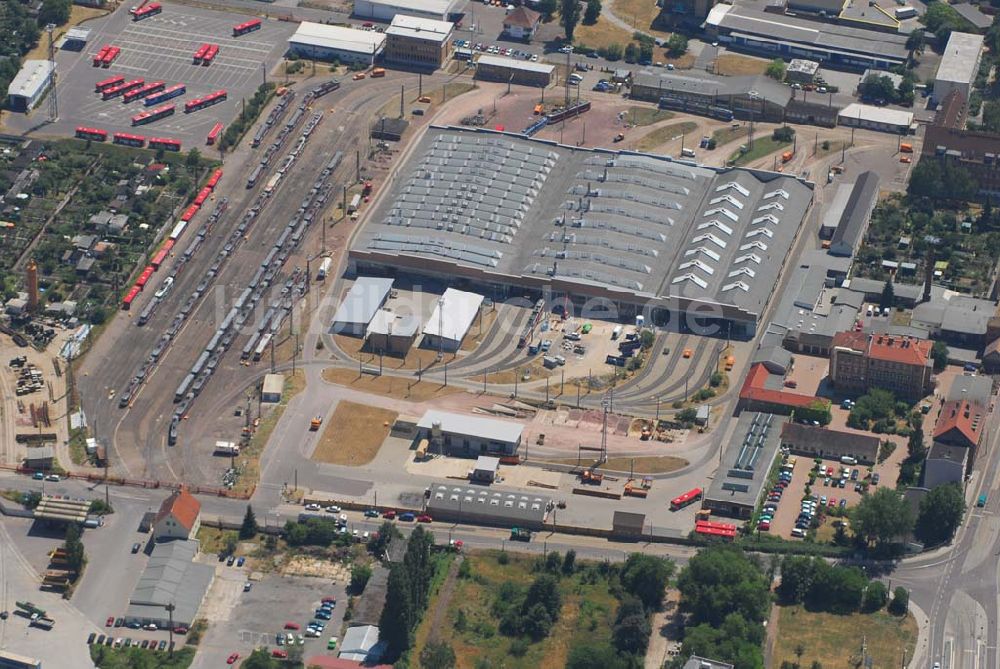 Halle/Saale von oben - Blick auf den Betriebshof der HAVAG (Hallenser Vekehrs AG) in der Freiimfelder Straße in Halle/Saale