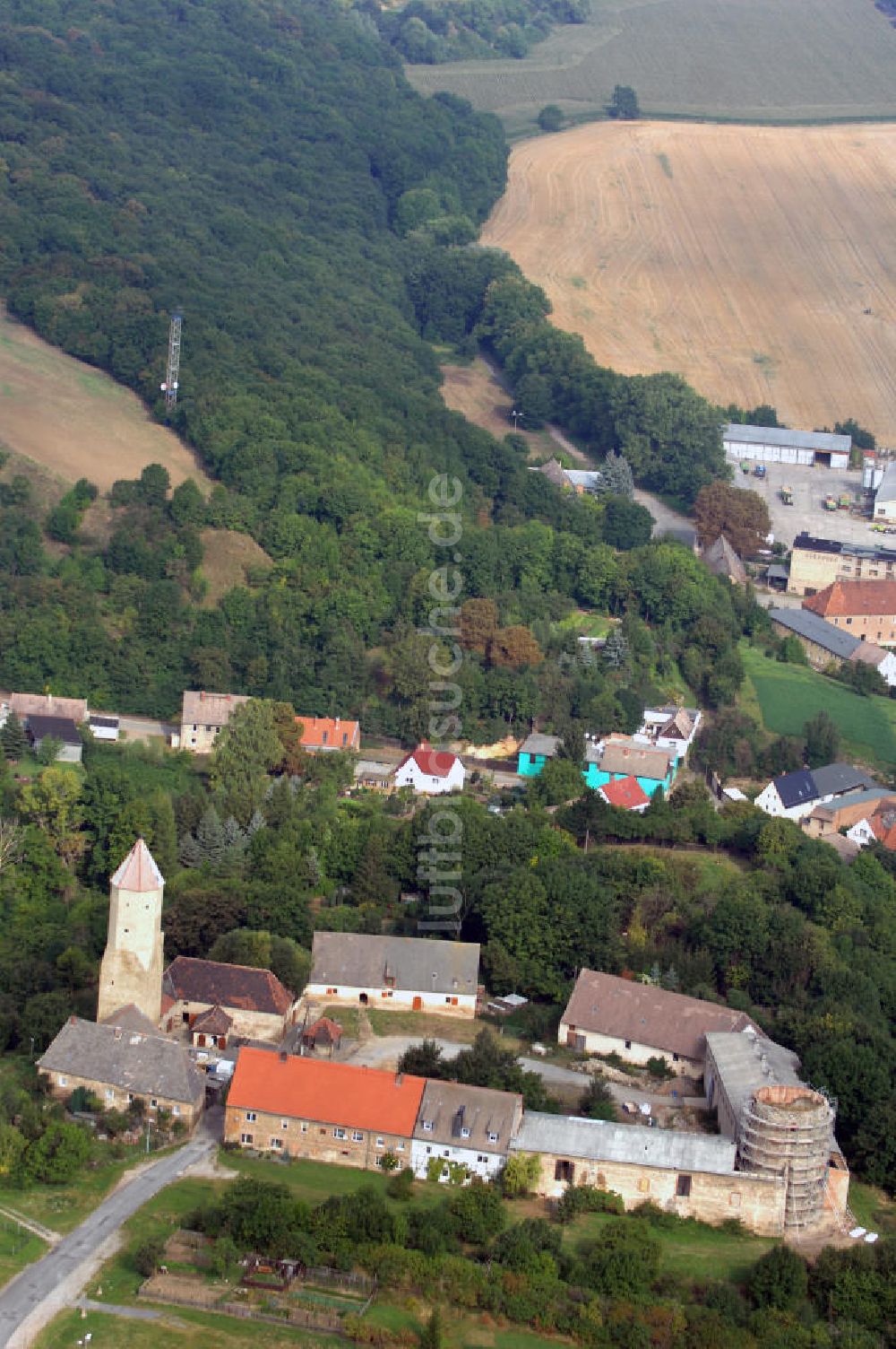 Luftaufnahme Freckleben - Blick auf die Burg Freckleben im gleichnamigen Stadtteil von Aschersleben