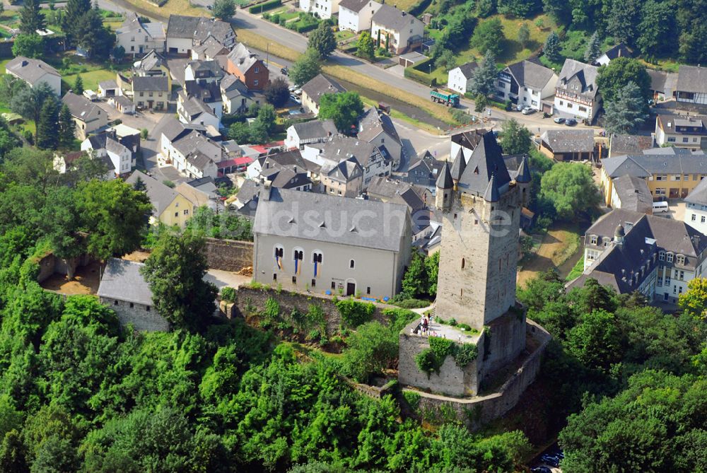 Bergnassau-Scheuern aus der Vogelperspektive: Blick auf die Burg Nassau in Rheinland Pfalz