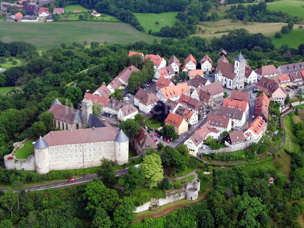 Waldenburg-Obermühle / Baden-Württemberg von oben - Blick auf die Burganlagen der Waldenburg in Obermühle.