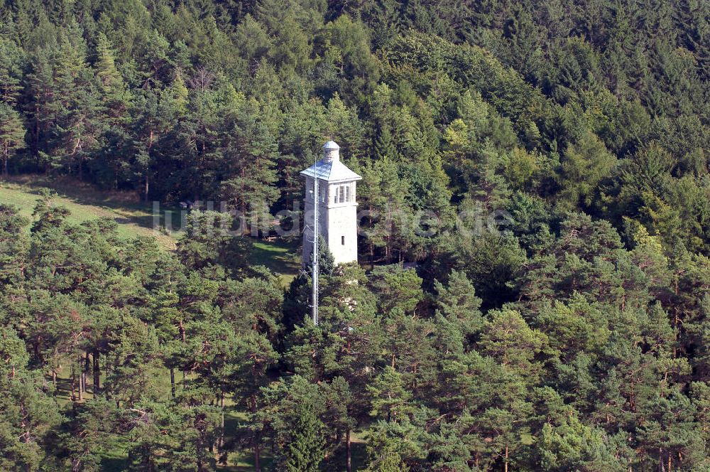 Kiliansroda aus der Vogelperspektive: Blick auf den Carolinenturm auf dem Kötschberg