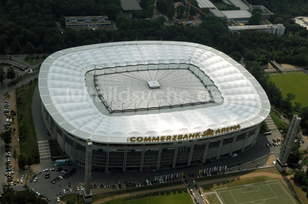 Frankfurt am Main aus der Vogelperspektive: Blick auf die Commerzbank Arena (ehemals Waldstadion) in Frankfurt / Main