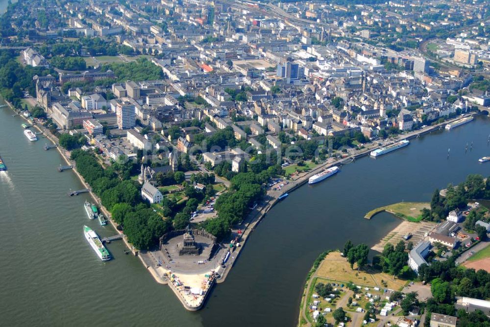 Koblenz von oben - Blick auf das Deutsche Eck in Koblenz