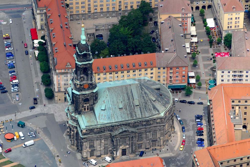 Dresden von oben - Blick auf die Dresdner Kreuzkirche