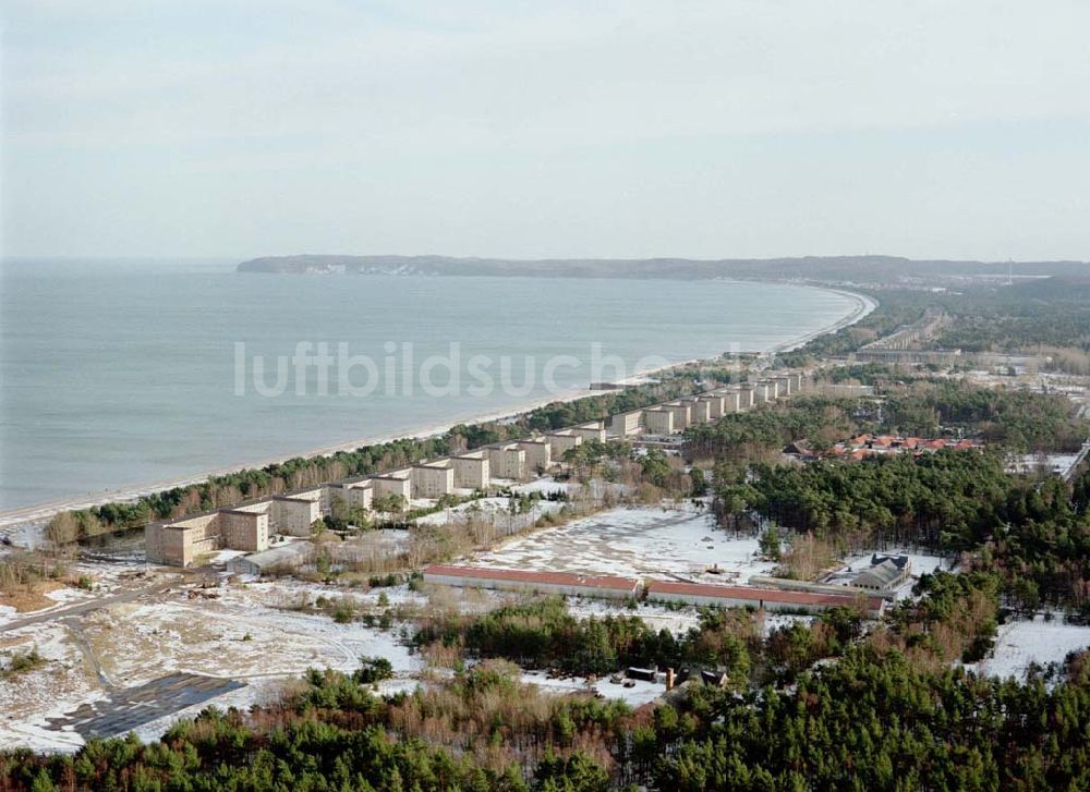 Prora / MV von oben - Blick auf die ehem. KDF-Bauten am Proraer Ostseestrand auf der Insel Rügen in Mecklenburg - Vorpommern.