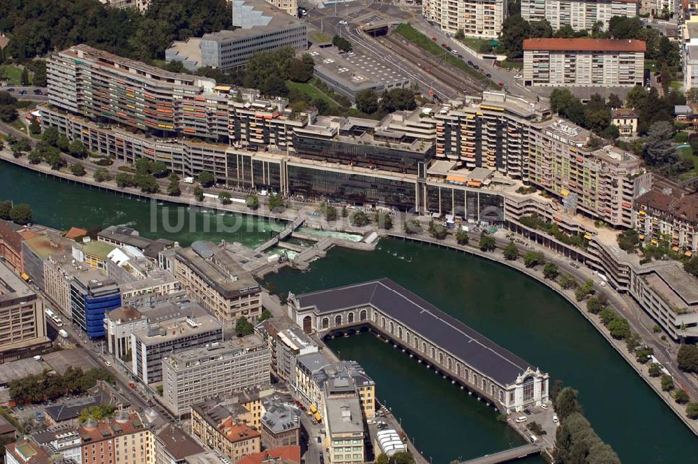 GENF von oben - Blick auf einen Teil der Stadt Genf an der Rhône