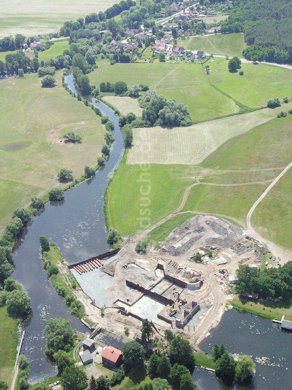 Kossenblatt von oben - Blick auf die Erweiterungsbaustelle der Schleuse Kossenblatt.