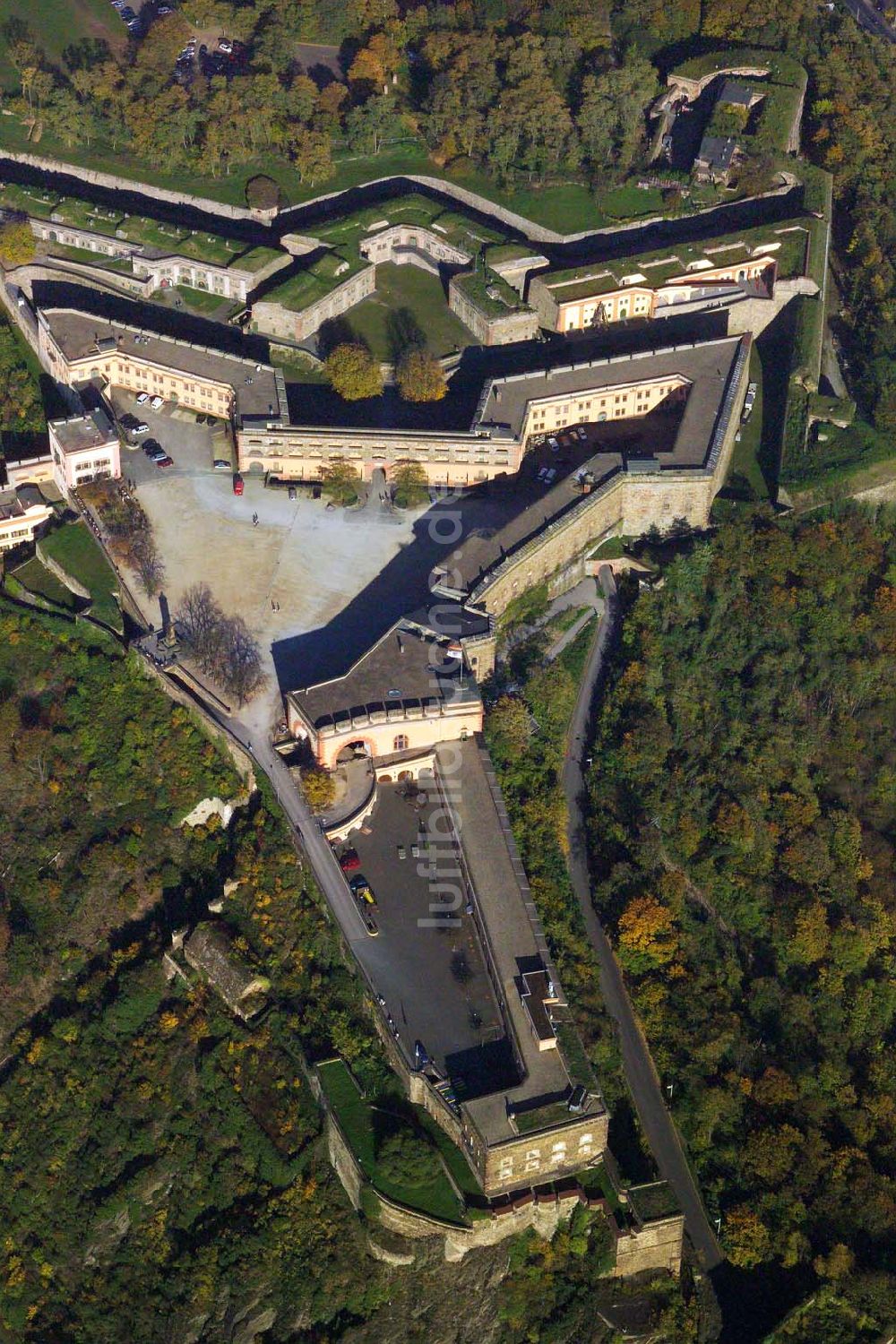 Luftbild Koblenz - Blick auf die Festung Ehrenbreitstein