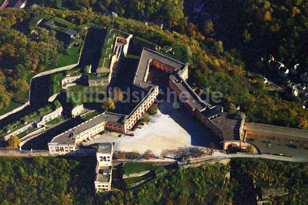 Luftaufnahme Koblenz - Blick auf die Festung Ehrenbreitstein