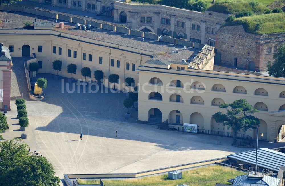 Koblenz von oben - Blick auf die Festung Ehrenbreitstein gegenüber der Moselmündung bei Koblenz