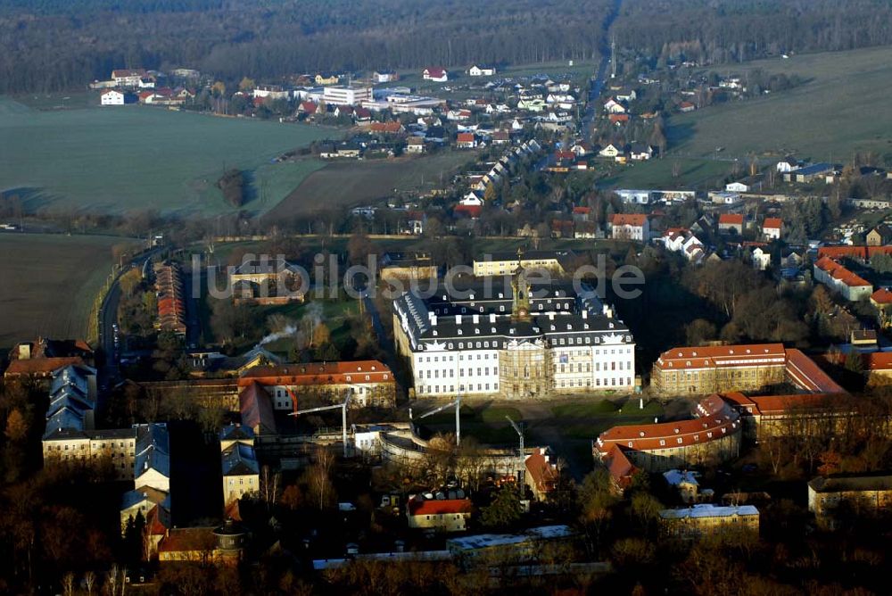 Luftbild Wermsdorf - Blick auf fortgeschrittene Rekonstruktionsarbeiten an der Hubertusburg in Wermsdorf