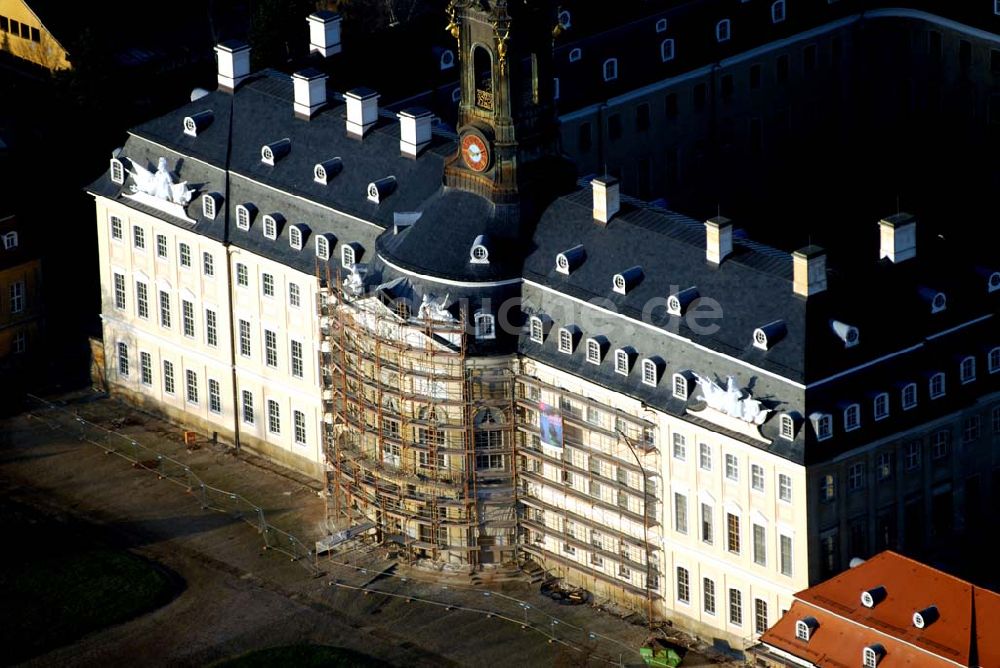 Luftaufnahme Wermsdorf - Blick auf fortgeschrittene Rekonstruktionsarbeiten an der Hubertusburg in Wermsdorf