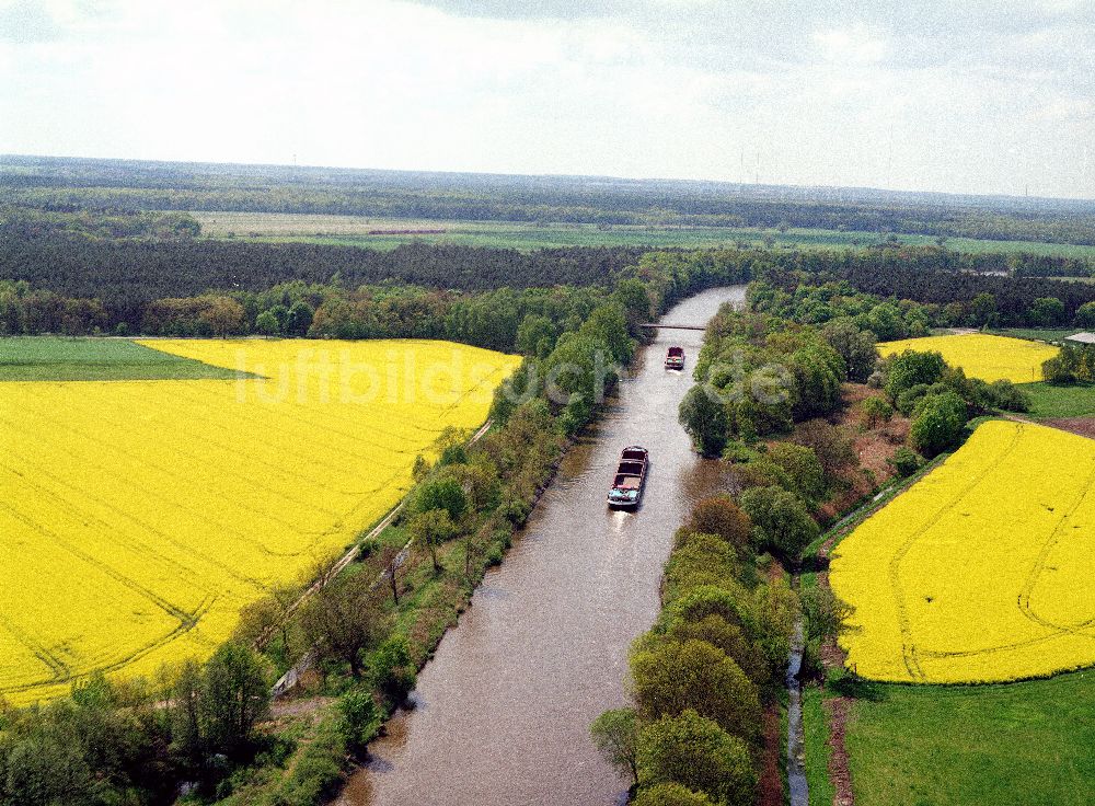 Burg / Sachsen-Anhalt von oben - Blick auf die Frühjahrslandschaft am Elbe-Havel- Kanal bei Burg - Ausgleichs- und Ersatzmaßnahmen am Wasserstraßenkreuz Magdeburg / Elbe-Havel-Kanal