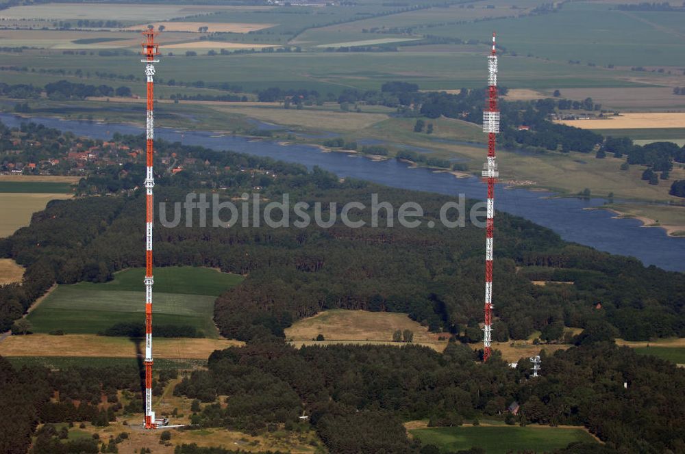 Höhbeck aus der Vogelperspektive: Blick auf die Funktürme Höhbeck