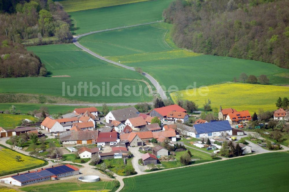 Strahlungen von oben - Blick auf die Gemeinde Strahlungen OT Rheinfeldshof