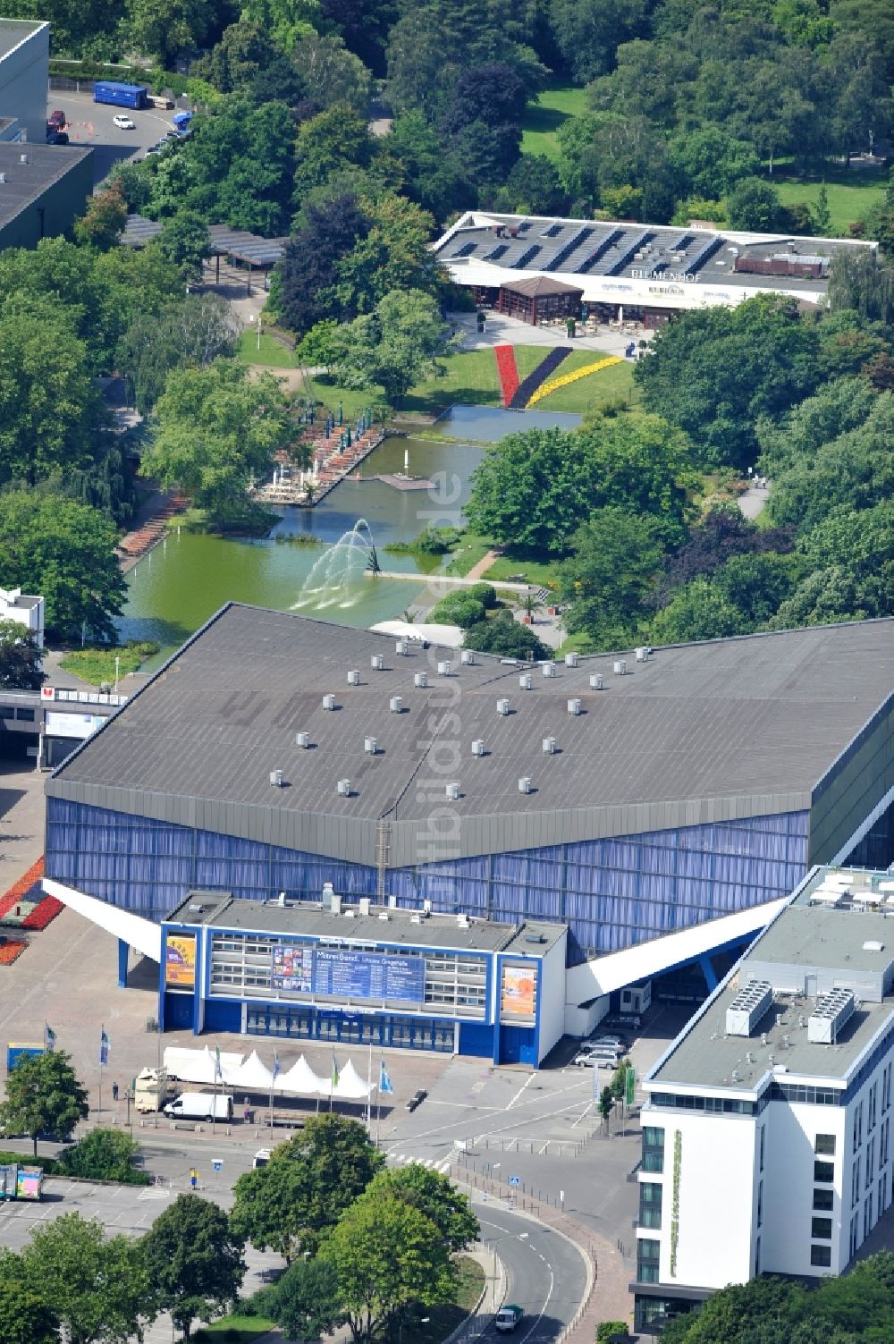 Luftaufnahme Essen - Blick auf die Grugahalle in Essen im Bundesland Nordrhein-Westfalen