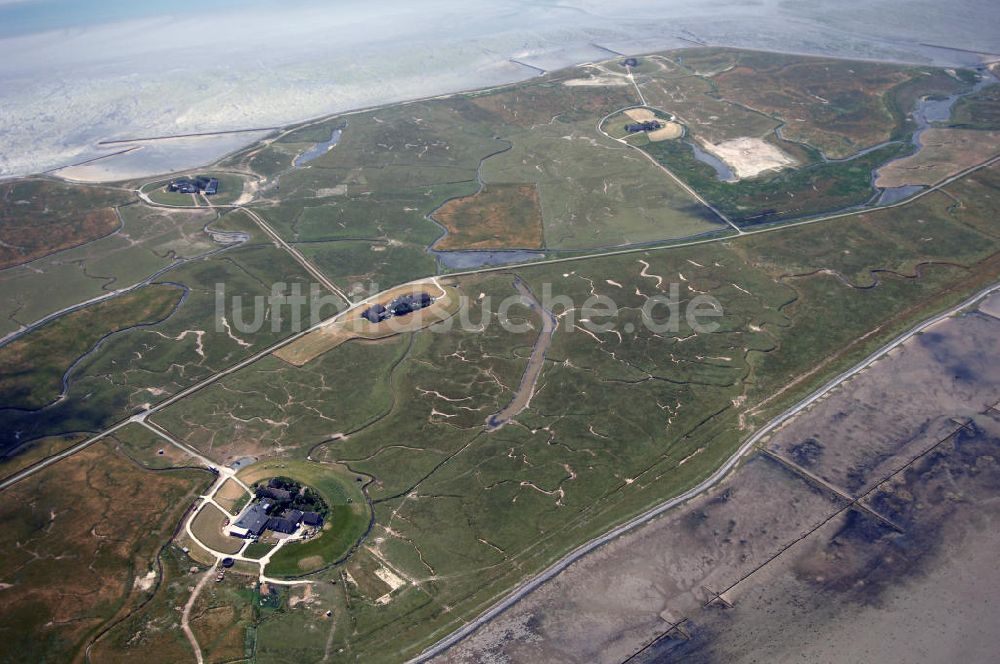 Langeneß von oben - Blick auf die Hallig und Gemeinde Langeneß