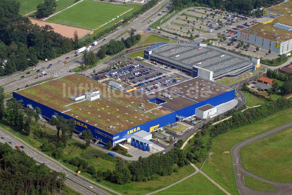 FREIBURG von oben - Blick auf das IKEA-Einrichtungshaus in Freiburg nach dem Um- und Ausbau