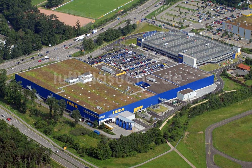 FREIBURG aus der Vogelperspektive: Blick auf das IKEA-Einrichtungshaus in Freiburg nach dem Um- und Ausbau