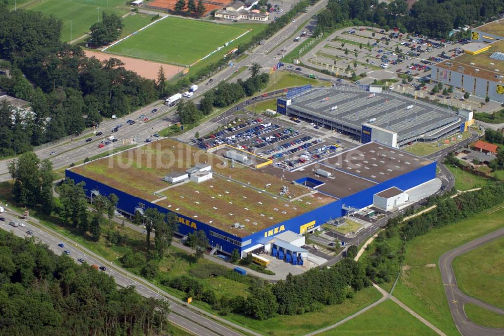 FREIBURG von oben - Blick auf das IKEA-Einrichtungshaus in Freiburg nach dem Um- und Ausbau