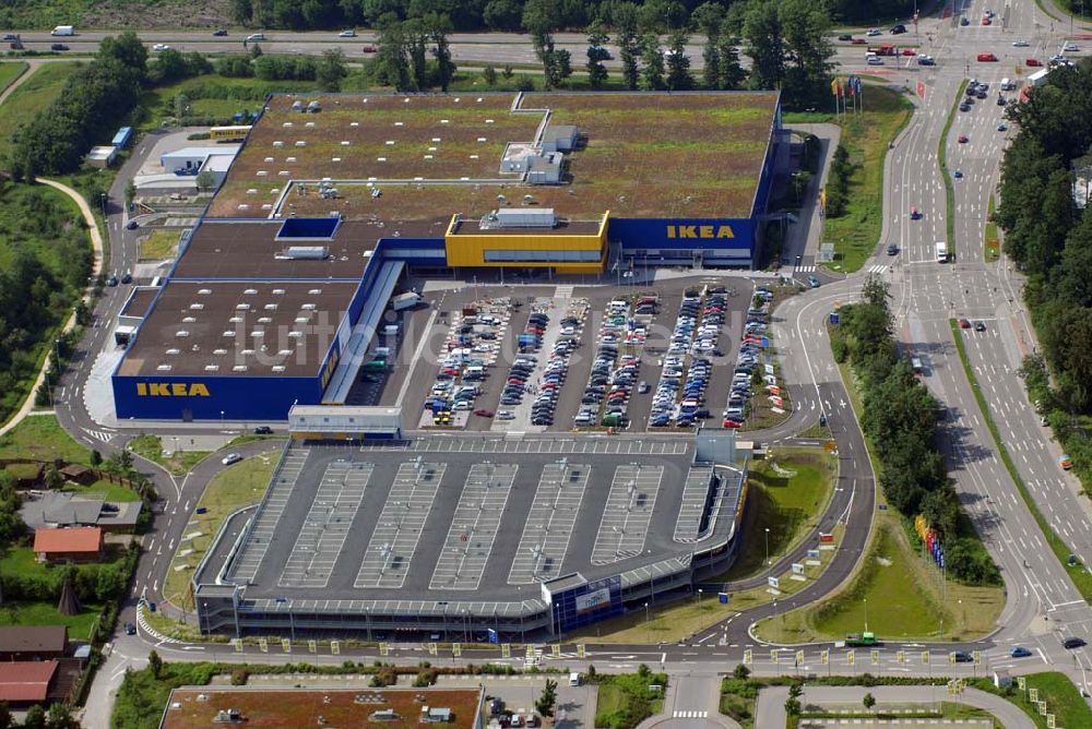 FREIBURG aus der Vogelperspektive: Blick auf das IKEA-Einrichtungshaus in Freiburg nach dem Um- und Ausbau