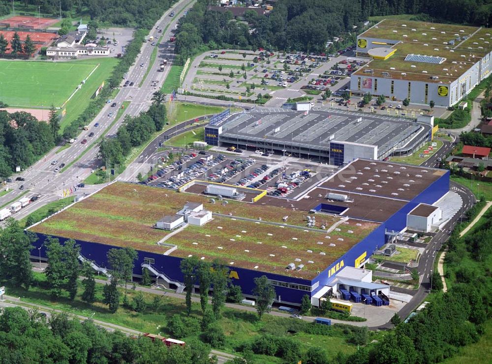 FREIBURG aus der Vogelperspektive: Blick auf das IKEA-Einrichtungshaus in Freiburg nach dem Um- und Ausbau