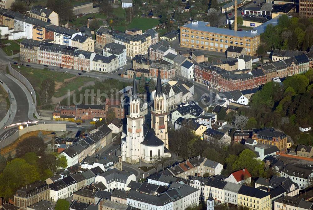 Luftbild Oelsnitz (Vogtland) - Blick auf die Jakobikirche in Oelsnitz