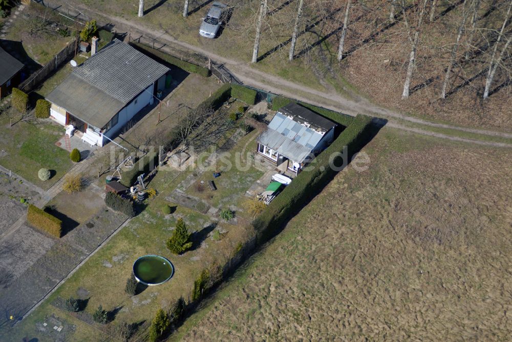 Neuhardenberg aus der Vogelperspektive: Blick auf die Kleingartensiedlung an der Karl-Marx-Allee in Neuhardenberg