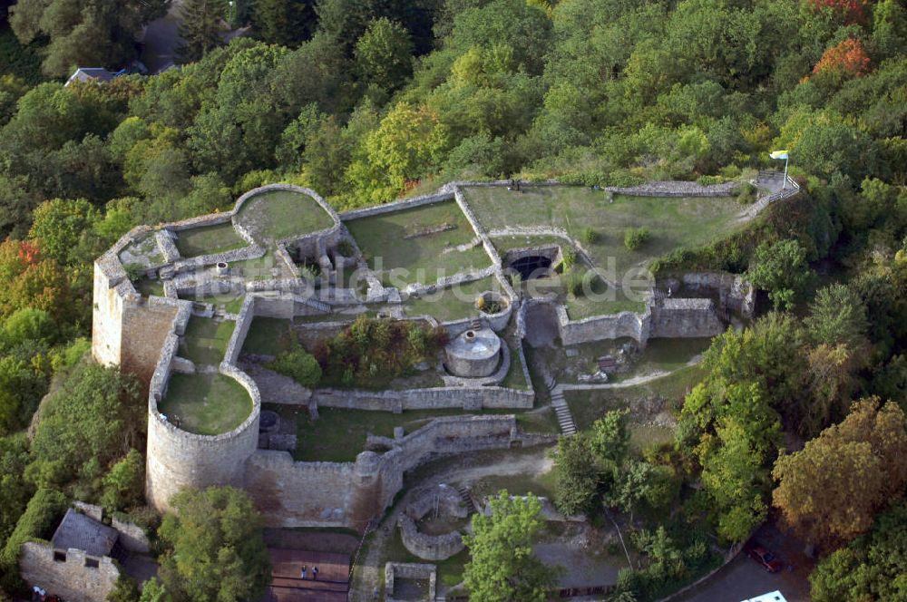 Kirn von oben - Blick auf die Kyrburg nahe der Stadt Kirn, deren Wahrzeichen sie ist