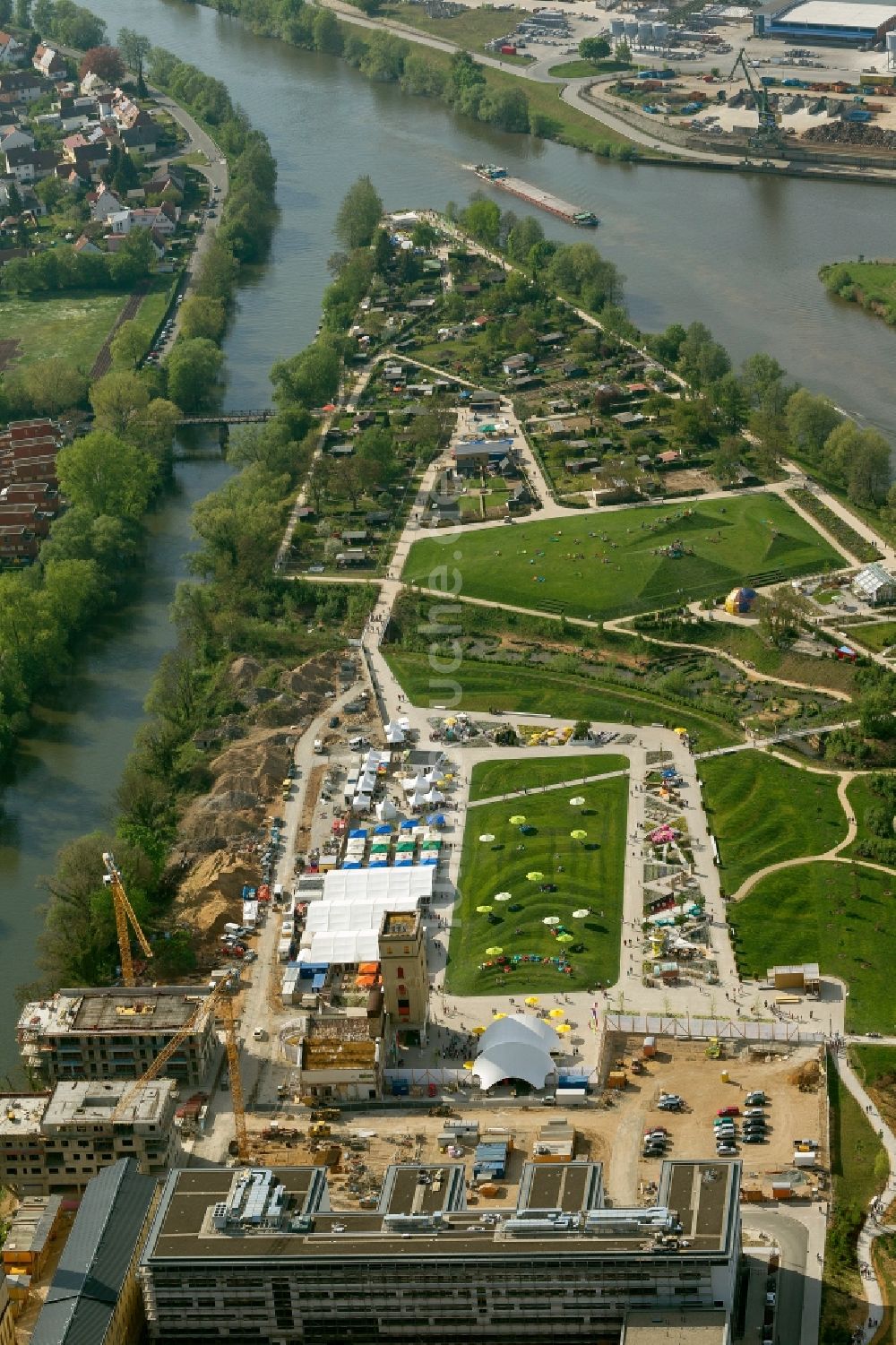 Luftaufnahme Bamberg - Blick auf die Landesgartenschau auf dem ERBA-Gelände in Bamberg im Bundesland Bayern.