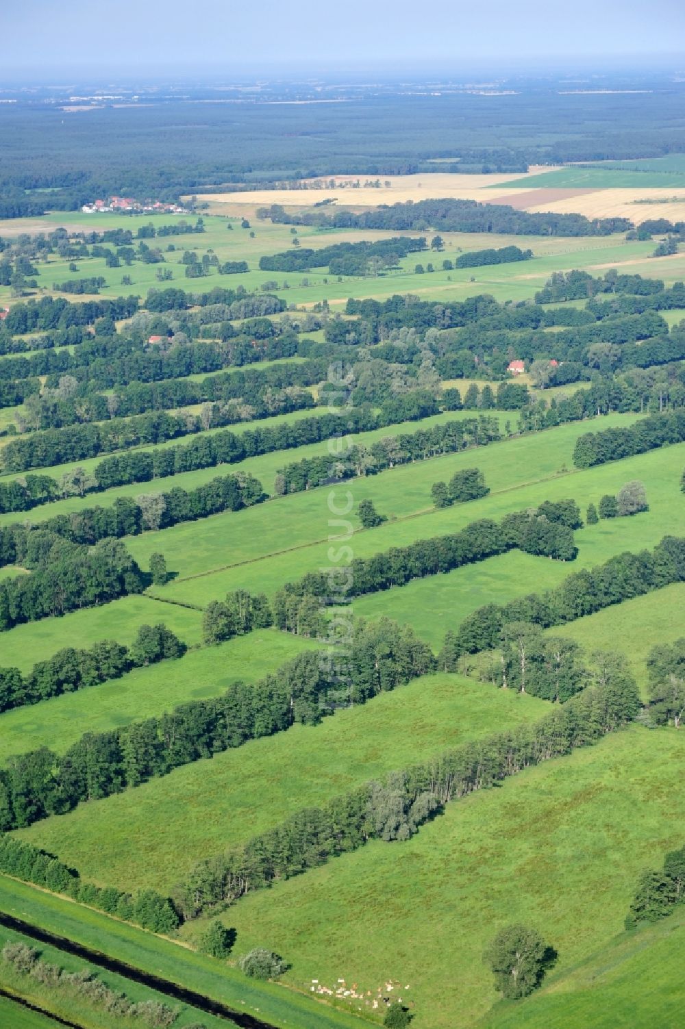 Sophiendorf von oben - Blick auf Landschaft im Ortsteil Sophiendorf der Gemeinde Breddin in Brandenburg