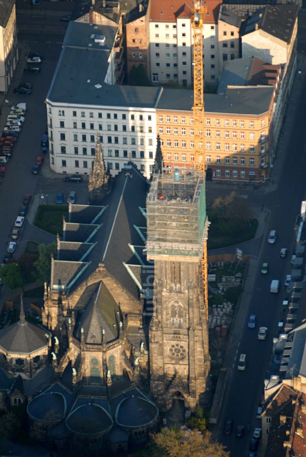 Leipzig aus der Vogelperspektive: Blick auf die Leipziger Peterskirche