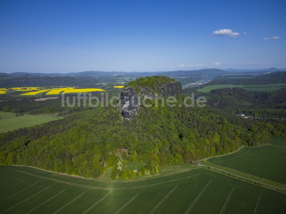 Luftaufnahme Porschdorf - Blick auf den Lilienstein und das Elbtal der Sächsischen Schweiz bei Prossen im Bundesland Sachsen