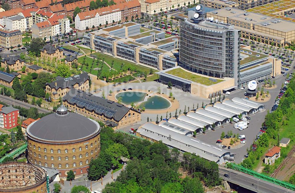 Leipzig aus der Vogelperspektive: Blick auf das MDR-Gelände und das Gasometer in Leipzig