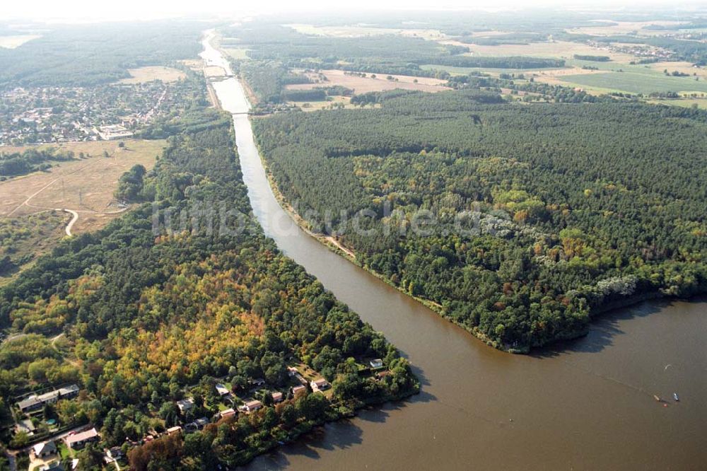 Luftaufnahme Wusterwitz - Blick auf die Mündung des Elbe-Havel-Kanales am Plauer See