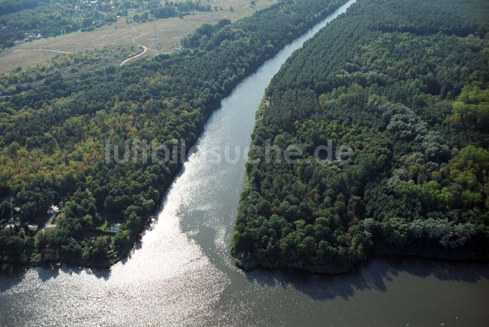 Luftaufnahme Wusterwitz - Blick auf die Mündung des Elbe-Havel-Kanales am Plauer See