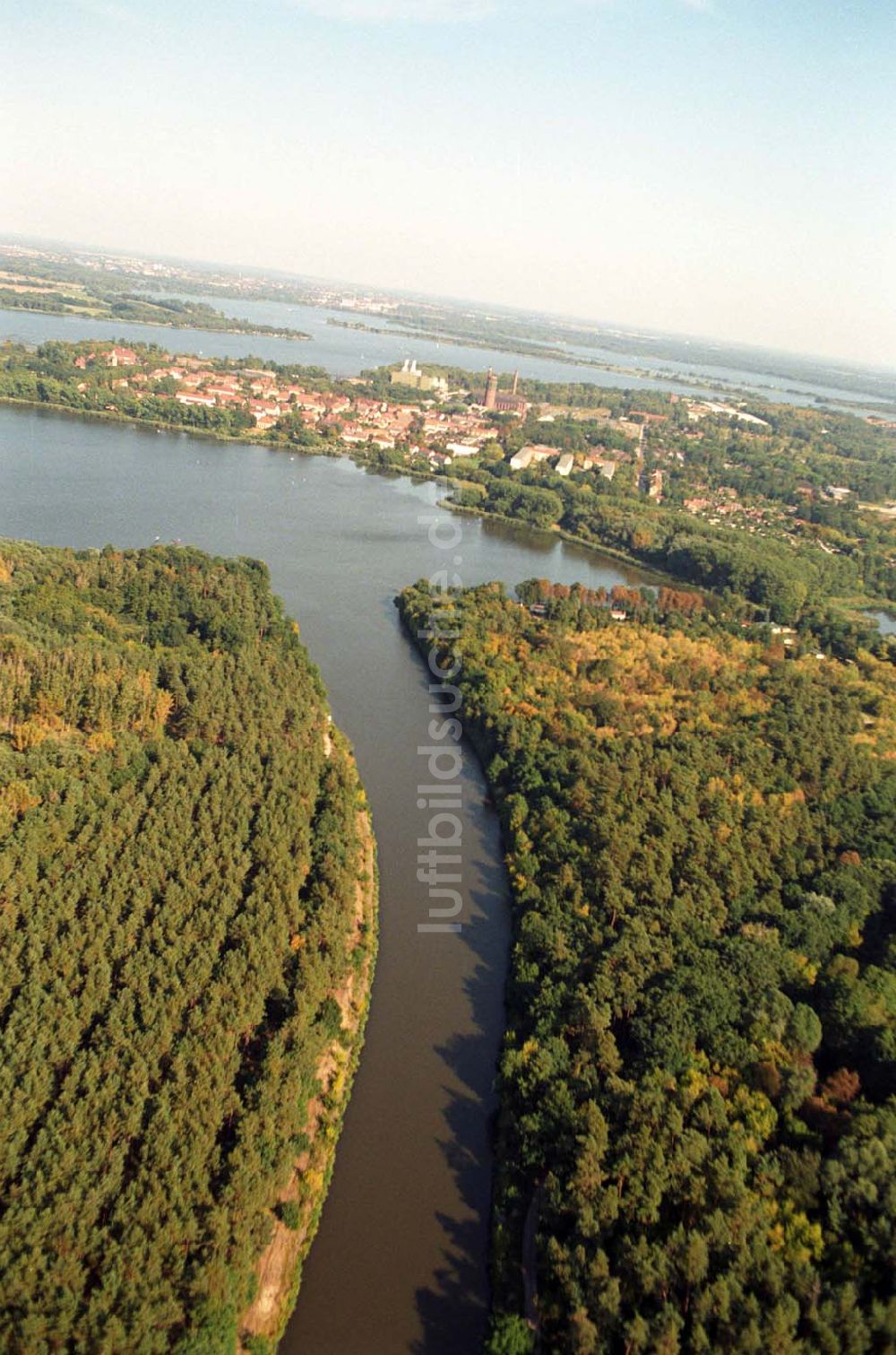 Wusterwitz von oben - Blick auf die Mündung des Elbe-Havel-Kanales am Plauer See