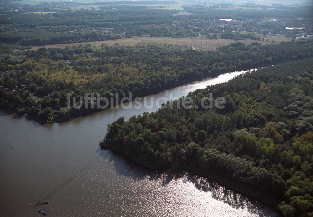 Wusterwitz von oben - Blick auf die Mündung des Elbe-Havel-Kanales am Plauer See