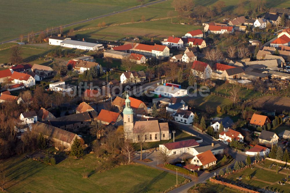 Mockrehna von oben - Blick auf den Ort Audenhain mit der St. Marien Kirche